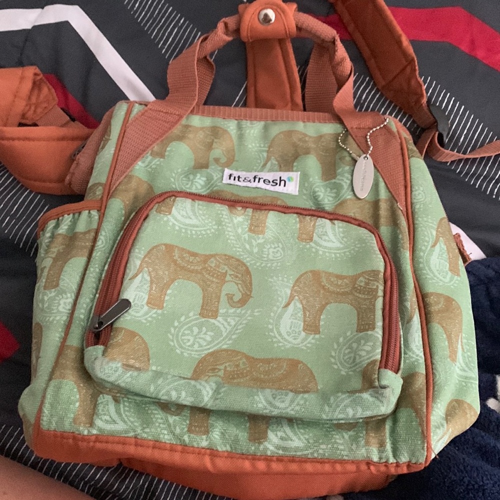 Green Elephant Print Backpack - Mint and Tan